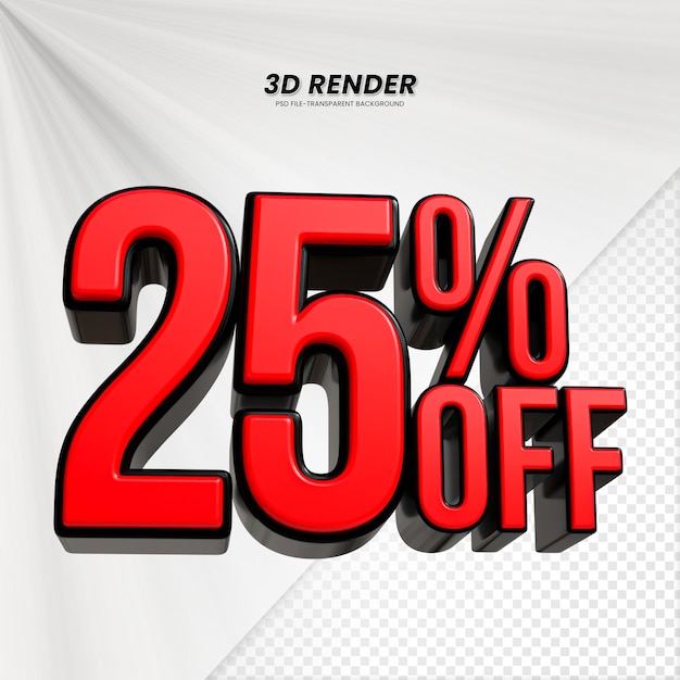 Las ventas de 3D descuento precio etiqueta 3D renderización para la composición 25 por ciento concepto de número