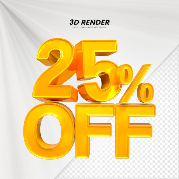 Las ventas de 3D descuento precio etiqueta 3D renderización para la composición 25 por ciento concepto de número