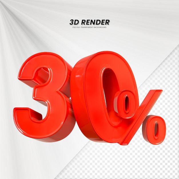 Las ventas de 3D descuento precio etiqueta 3D renderización para la composición 30 por ciento concepto de número