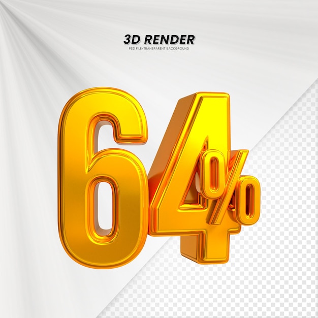 Las ventas de 3d descuento precio etiqueta 3d renderización para la composición 64 por ciento concepto de número