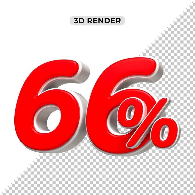 Las ventas de 3d descuento precio etiqueta 3d renderización para la composición concepto de número del 66 por ciento