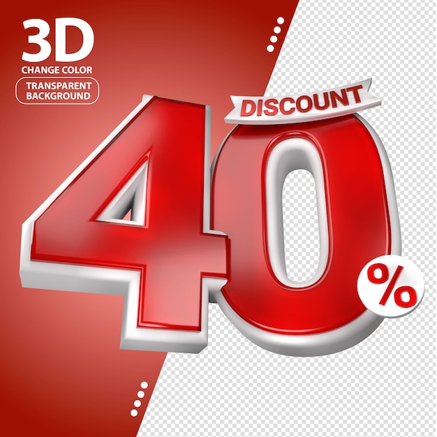 Ventas 3D etiqueta de precio de descuento rojo y blanco para la composición 40 por ciento increíble para la promoción del producto