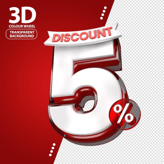 Ventas 3D etiqueta de precio de descuento rojo y blanco para la composición 5 por ciento increíble para la promoción del producto