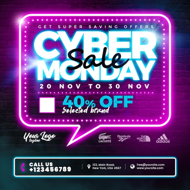 PSD las ventas de neon cyber monday en las redes sociales