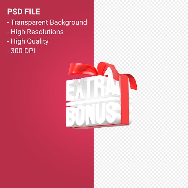PSD vente bonus supplémentaire avec arc et ruban 3d design sur fond isolé