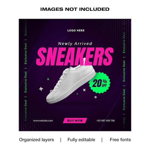 PSD vente de chaussures de baskets de mode pour la publication instagram sur les médias sociaux et le modèle de bannière web facebook
