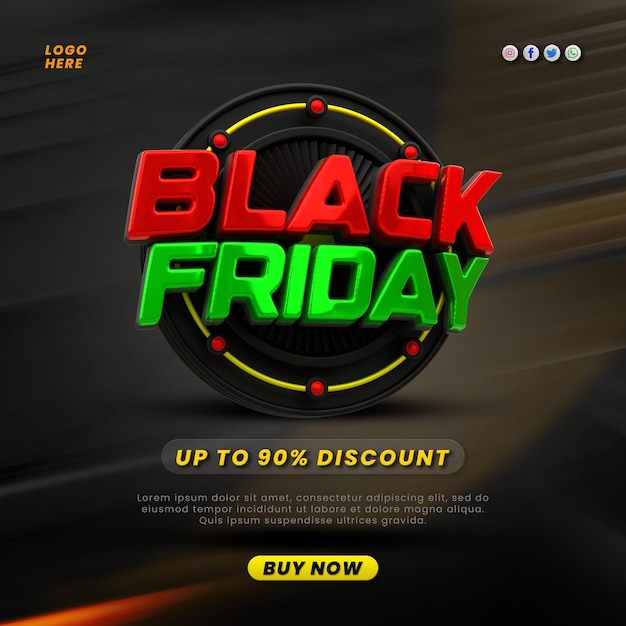 Vente du vendredi noir effet de style de texte 3D conception d'étiquette vendredi noir timbre 3D rendu réaliste 3D