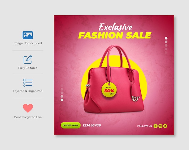 PSD vente exclusive de produits de sacs de mode sur les réseaux sociaux et le modèle de post instagram