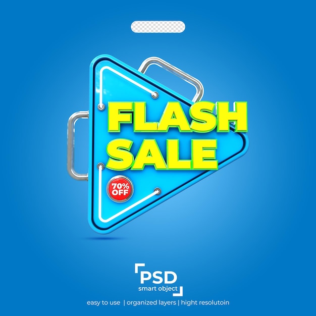 PSD vente flash 70 % de réduction meilleur rendu 3d vue de face sur fond isolé