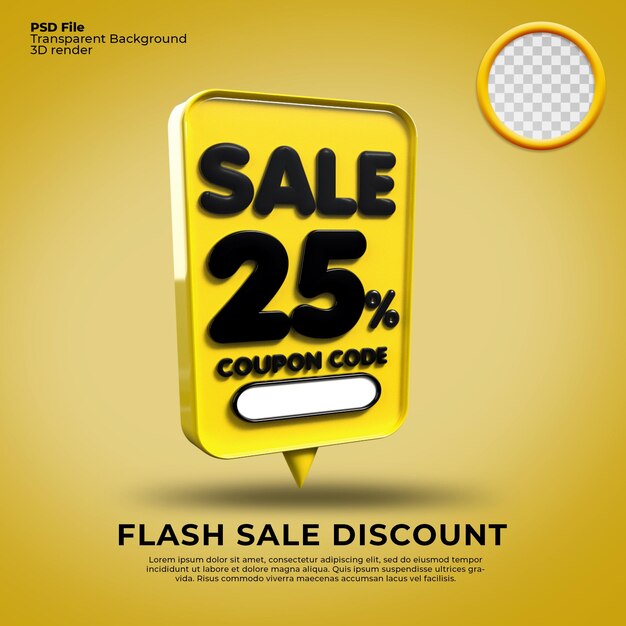 vente flash remise numéro 25 pourcentage 3d bulle jaune