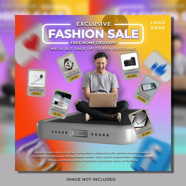 PSD vente de mode promotion des achats en ligne publication sur les médias sociaux