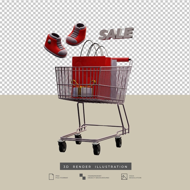 Vente Panier Thème De Noël Avec Des Chaussures Et Une Boîte-cadeau En Or, Illustration 3d