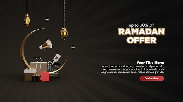 PSD vente de ramadan modèle de message sur les médias sociaux avec des décorations islamiques 3d du ramadan