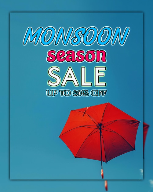 PSD vente de saison de mousson composition mousson offre joyeuse mousson grande vente de moussons pour le design des médias sociaux