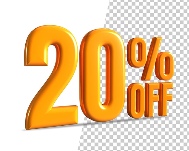 Venti per cento di sconto sul rendering 3d dell'icona dell'oro di vendita 20