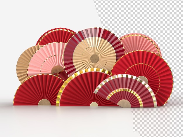 Ventilador de papel decoração do ano novo chinês conceito de estilo oriental asiático de feliz ano novo chinês renderização em 3D