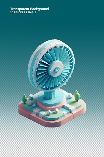 Ventilador de ilustración psd 3d aislado en un fondo transparente