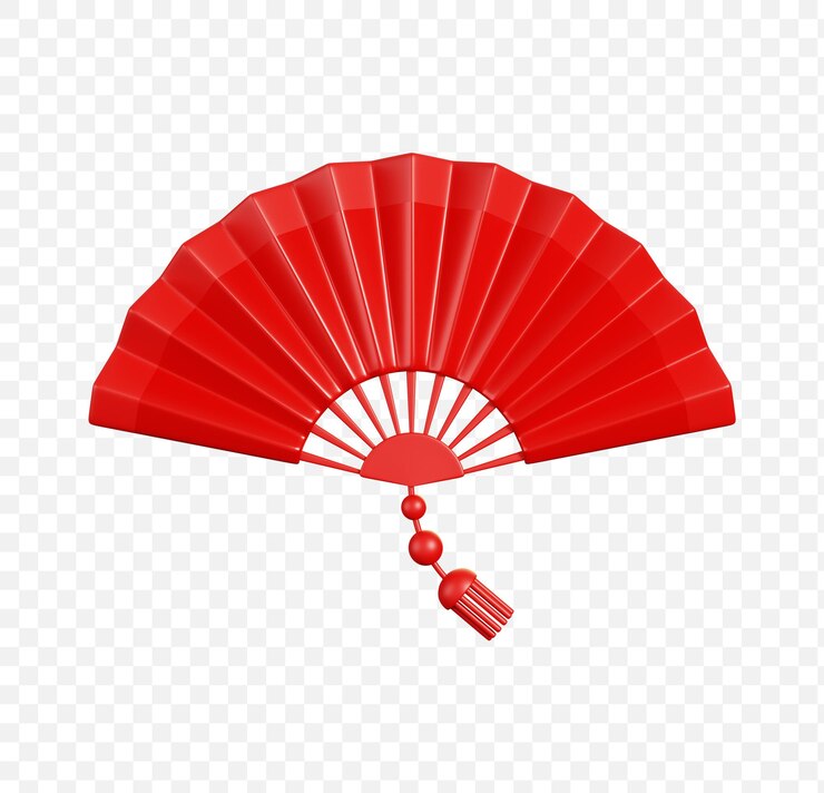 PSD ventilador de mano plegable rojo chino elementos de año nuevo chino icono renderizado en 3d
