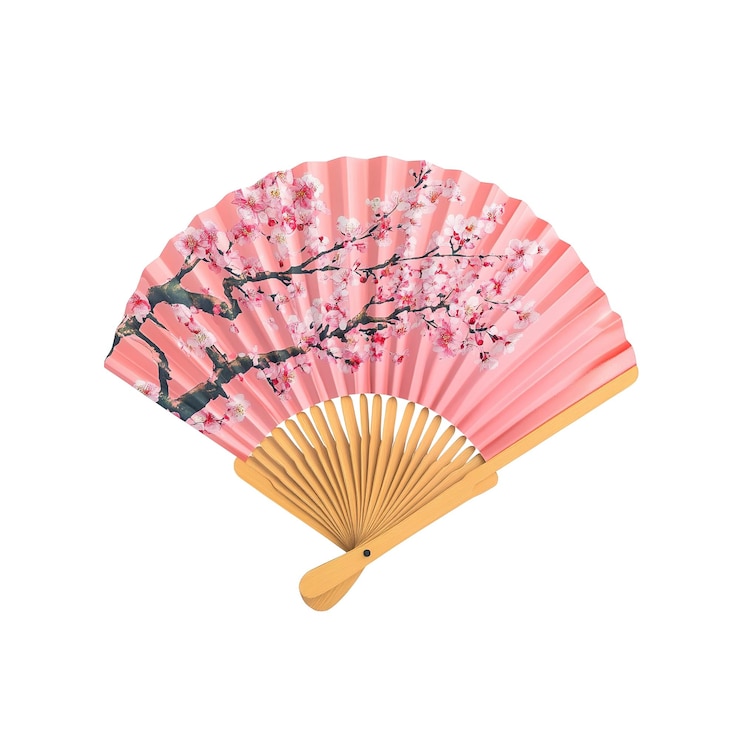 PSD ventilador de mano rosa con diseño de flor de cerezo decoración inspirada en asia