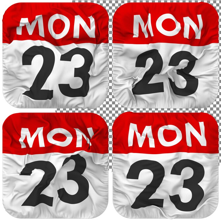 PSD ventitreesimo 23 lunedì data calendario icona isolato quattro stile ondulato bump texture 3d rendering