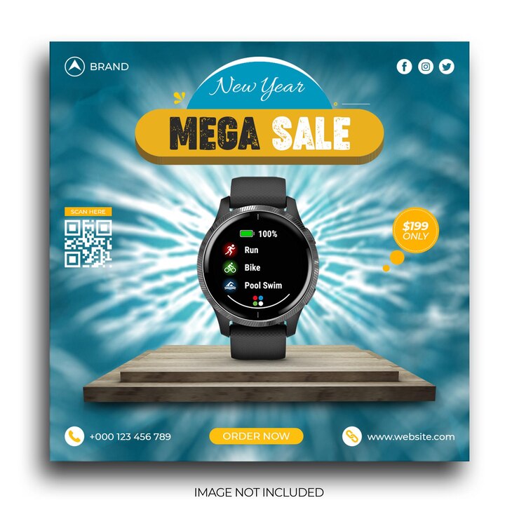 Ver venta Publicación de redes sociales Año nuevo Mega Venta Plantilla de banner de publicación de Instagram