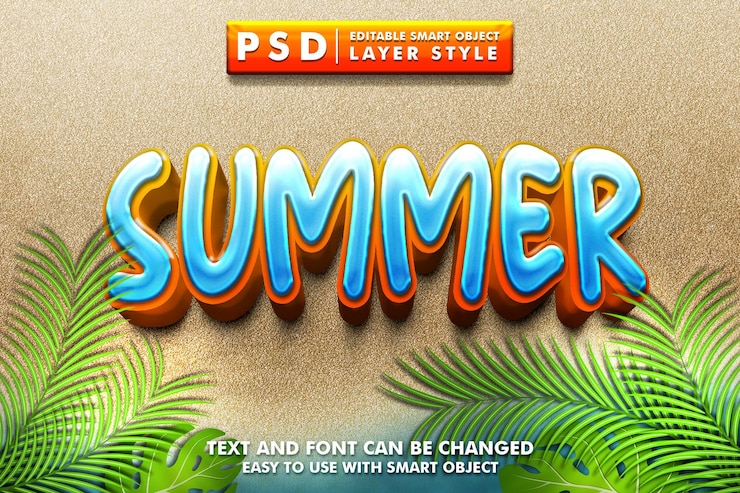 PSD verano 3d efecto de texto premium psd