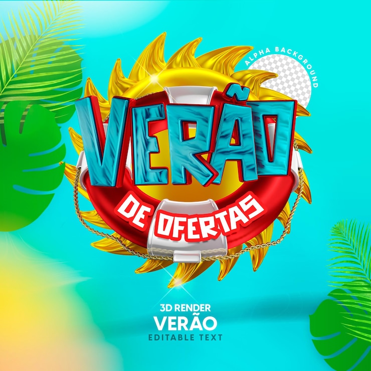 PSD verão português trata selo 3d com texto editável para vendas a retalho e supermercados