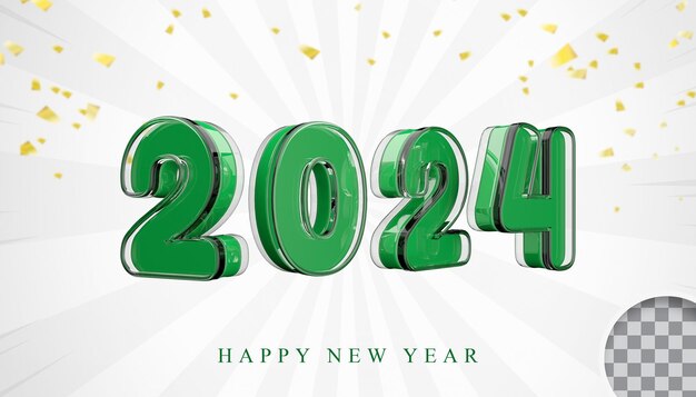 Verde 2024 feliz año nuevo render 3d