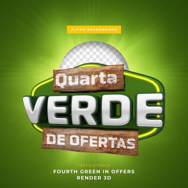 PSD verde cuarto de las ofertas sello 3d