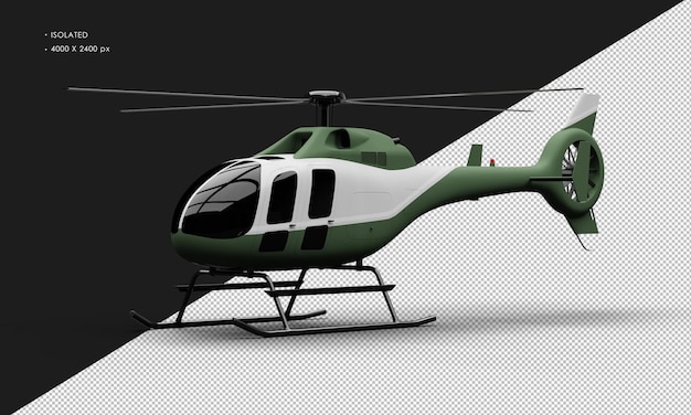 PSD verde fosco realista isolado com mini helicóptero ultraleve com sotaque branco da vista frontal esquerda