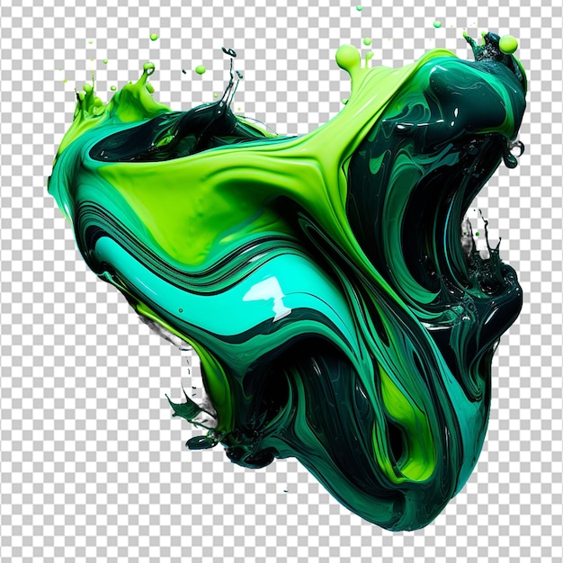 PSD verde preto ciano pintura abstrata traço fluido líquido isolado néon