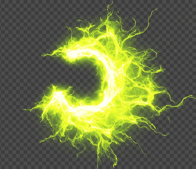 Verde vibrante Energía eléctrica Efecto de onda de relámpago en un fondo transparente