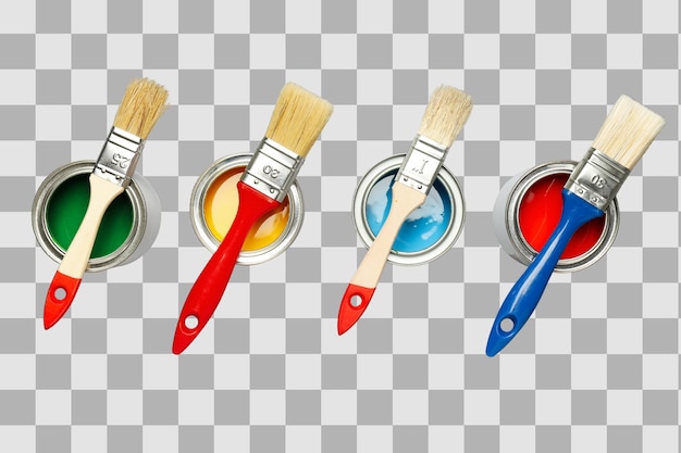 Verdi colorati e pennelli isolati su PNG bianco