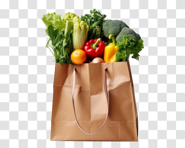 Verduras en bolsas de papel aisladas sobre un fondo transparente png