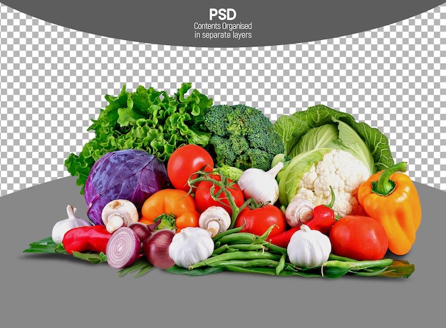 Verduras mixtas frescas aisladas sobre fondo transparente