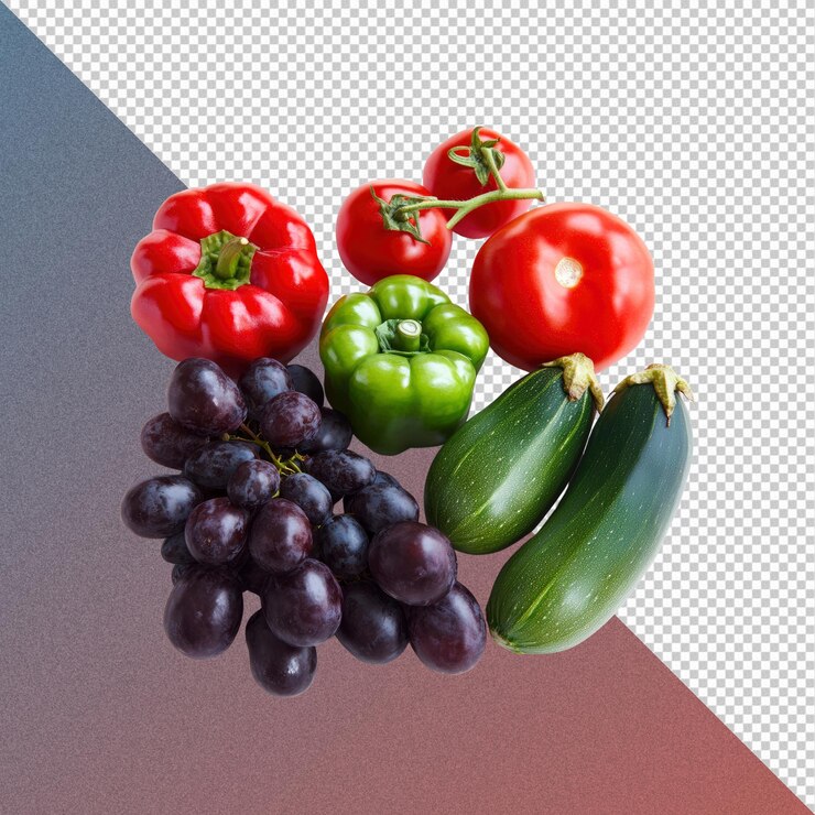 PSD verduras y uvas frescas