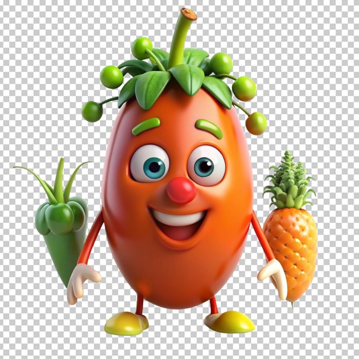 PSD verdure di cartoni animati divertenti isolate su uno sfondo trasparente