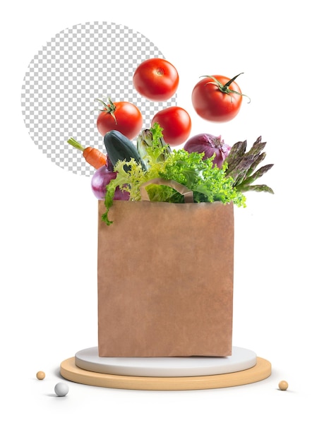 Verdure fresche che escono da un sacchetto di carta riciclabile Mockup