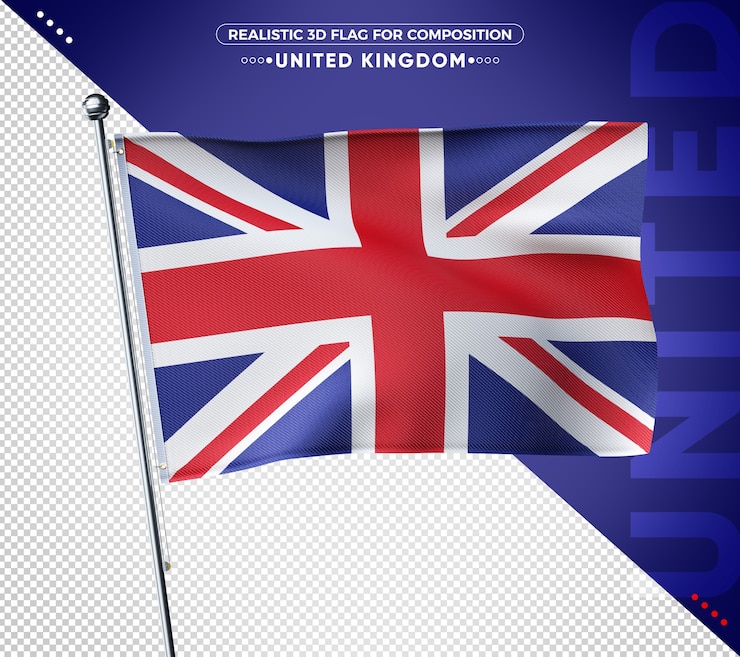 PSD vereinigte königreich 3d-flagge mit realistischer textur