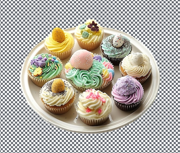 Verführerische oster-themen-cupcake-party-trähe, isoliert auf durchsichtigem hintergrund