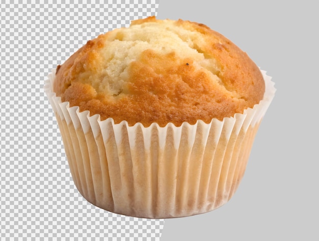 Vergoldeter gebackener Muffin in einem Papierbecher auf durchsichtigem Hintergrund
