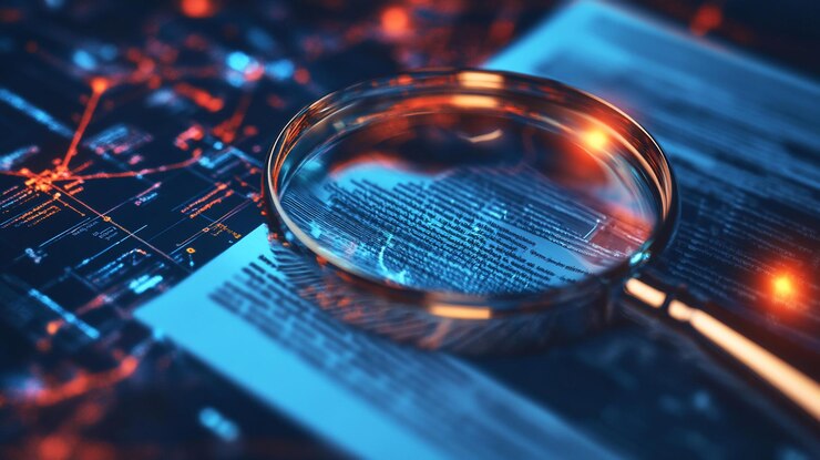 PSD vergrößerungsglas über dem dokument mit datenvisualisierung