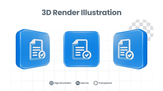 PSD vérification du fichier d'illustration 3d icône vérifiée pour la promotion des médias sociaux de l'application mobile web