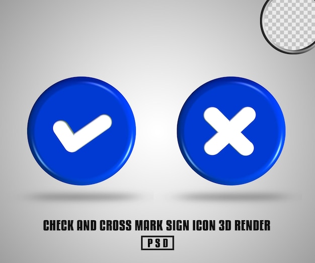 verifique y marque el icono de signo de marca de color azul 3D Render