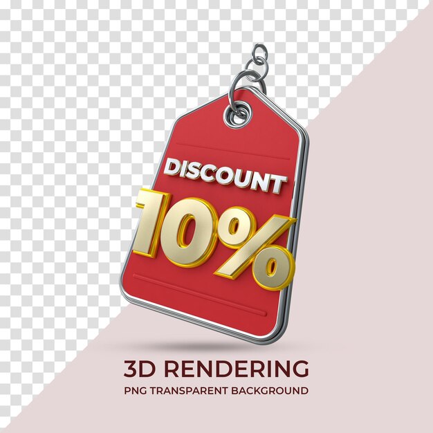 Verkauf Tag Rabatt 10 Prozent 3D-Rendering isolierten transparenten Hintergrund