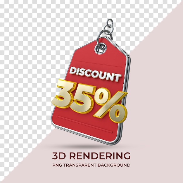 Verkauf tag rabatt 35 prozent 3d-rendering isolierten transparenten hintergrund