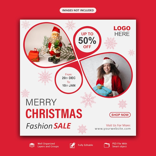 Verkaufsanzeigen der frohen weihnachten und des guten rutsch ins neue jahr und social-media-beitragsvorlage