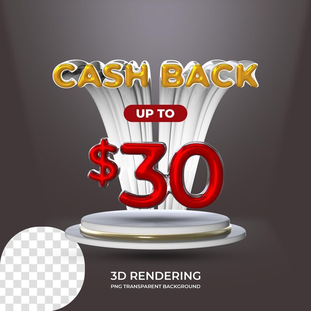 Verkaufsförderung poster vorlage cashback 30 dollar 3d-rendering