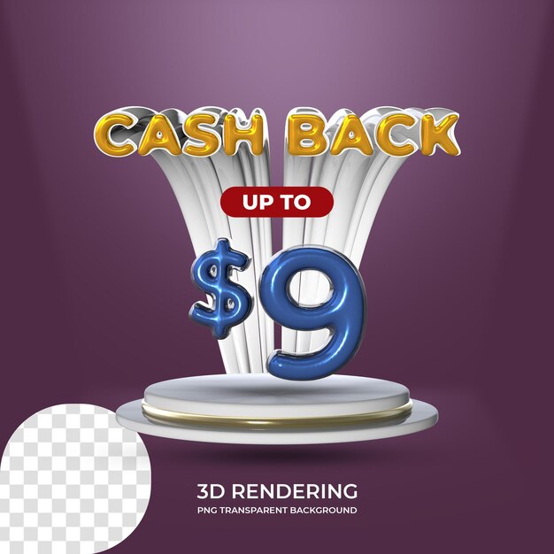 Verkaufsförderung poster vorlage cashback 9 dollar 3d-rendering