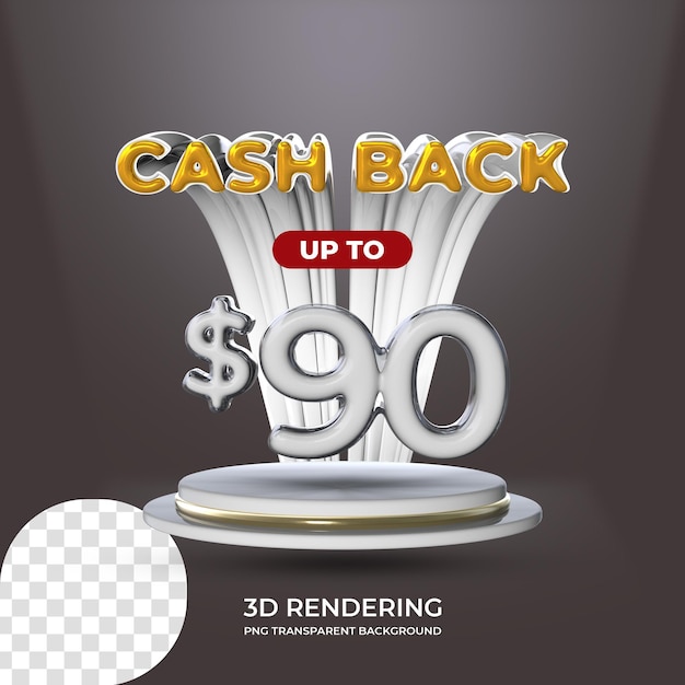 Verkaufsförderung poster vorlage cashback 90 dollar 3d-rendering